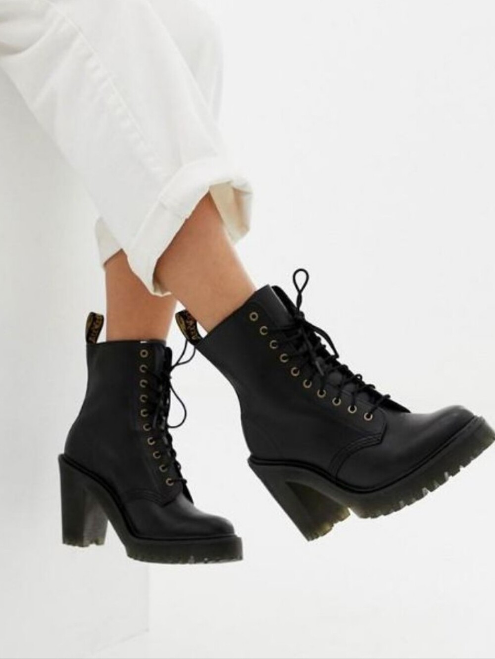 Kendra Dr. Martens Black Leather Lace-Up Heeled Ankle Boots - Picture 2 of 11
